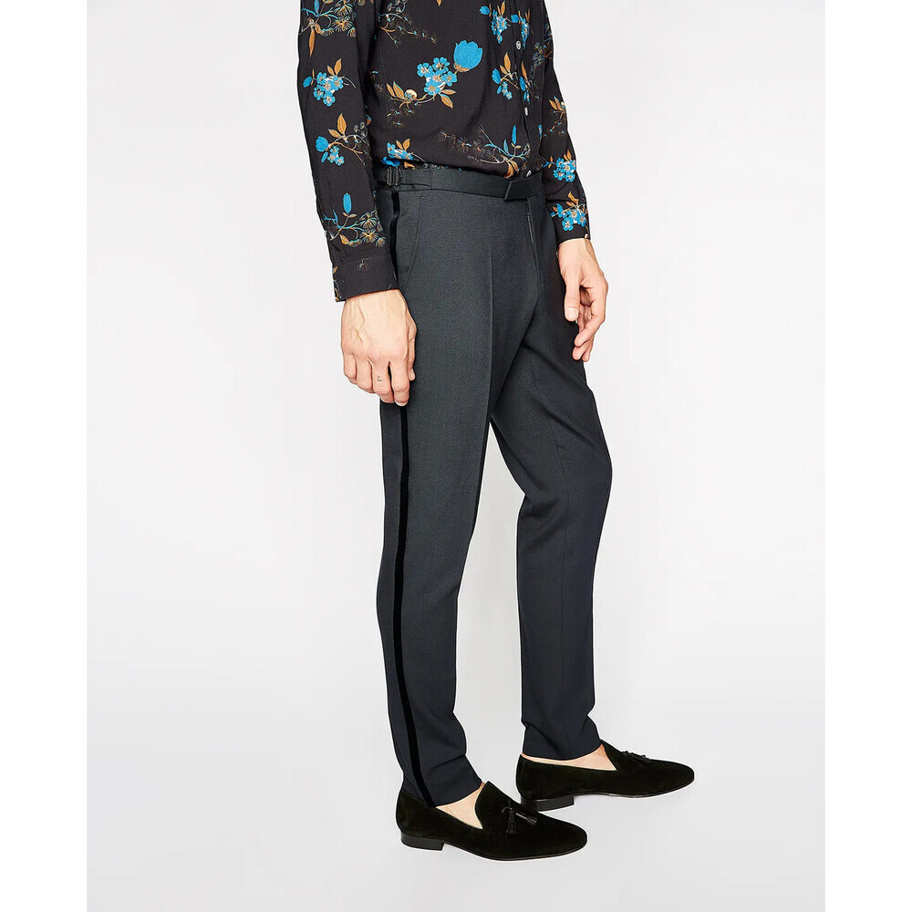 The Kooples Men's Natural Stretch Wool Blend Tuxedo Pants In Blue Size 52 $400